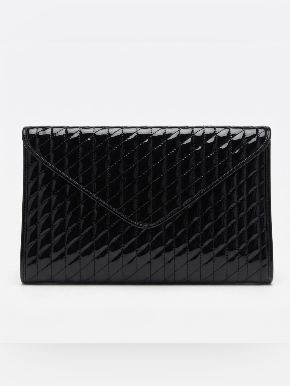 Genuine Leather from Italy Black Quilted Patentc Envelope Clutch
